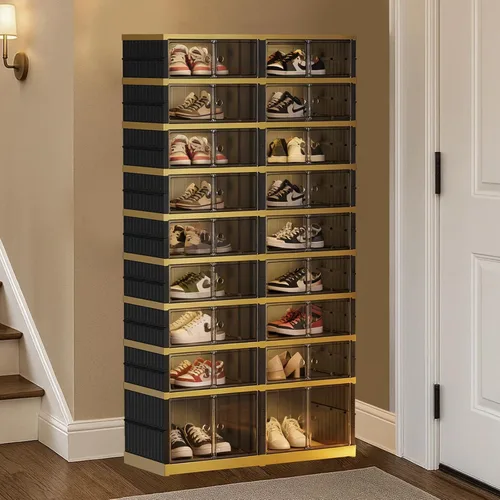 Vista 14 de SYNCVIBE Zapatero plegable de 6 niveles con estante de plástico, 12 pares de contenedores de almacenamiento de zapatos colapsables, grandes cajas