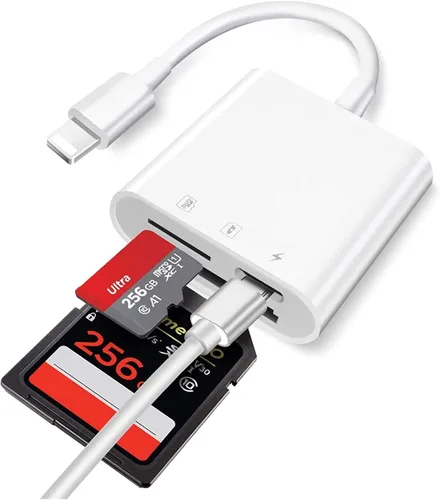 Vista 12 de Lector de Tarjetas SD para iPhone iPad, Cable Adaptador de Tarjeta SD/Micro SD Certificado MFi de Apple con Ranuras Duales para Cámaras SLR, Visor
