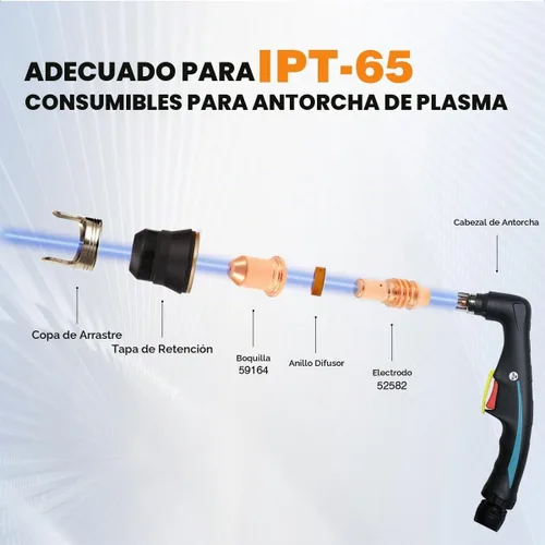 Vista 2 de Electrodo 59182 Boquilla 59164 Puntas 65A Fit TI-PC65 Antorcha IPT-65 58895 Harbor Freight Titanium 65A Cutter 10PK