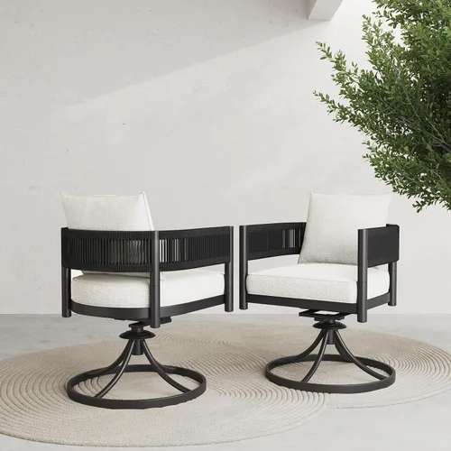 Vista 13 de Grand patio - Juego de 2 sillas de comedor para exterior, 2 piezas de sillas de comedor para patio, sillas fijas de patio de mimbre tejido en metal