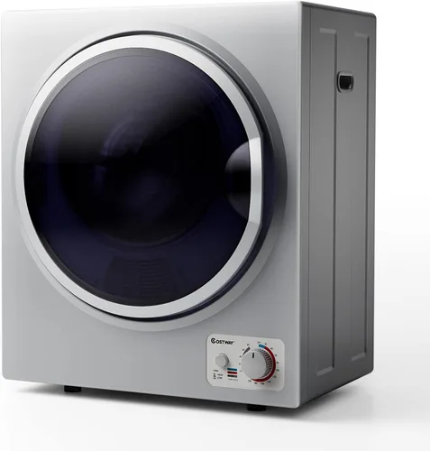 Vista 10 de COSTWAY Secadora de Ropa Compacta, Secadora de Ropa Portátil Eléctrica de 110V con Tambor de Acero Inoxidable, Panel de Control en la Parte Inferior