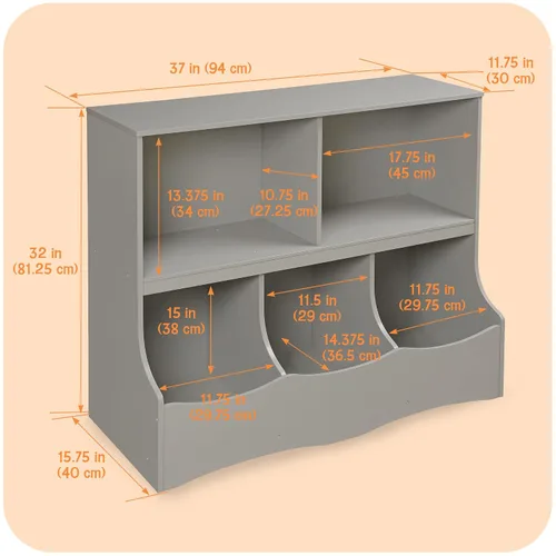 Vista 3 de Badger Basket Organizador de almacenamiento de juguetes de múltiples contenedores y estante de libros para niños - gris Toy organizer with 3