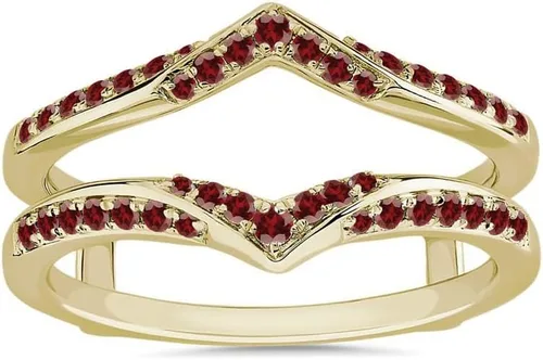 Vista 11 de Red Garnet - Anillo de refuerzo en forma de V para mujer, acabado en oro de 14 quilates, anillo de aniversario