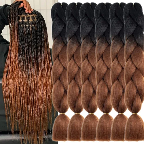 Vista 22 de 3 paquetes de extensiones de cabello sintético para trenzar de color negro a azul, tamaño jumbo ombré, de 24 pulgadas o trenzas de ganchillo