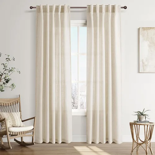 Vista 101 de Joywell - Cortinas de lino de 96 pulgadas de largo para sala de estar Natural