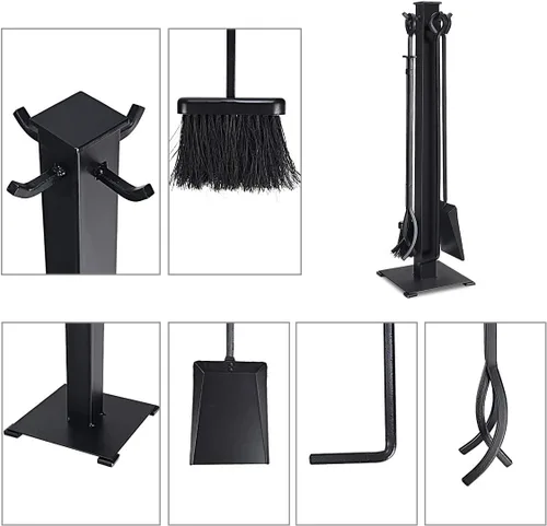 Vista 6 de IRONMAX - Juego de herramientas para chimenea de 5 piezas, accesorios modernos de hierro forjado para chimenea con póker, pala, pinzas, cepillo