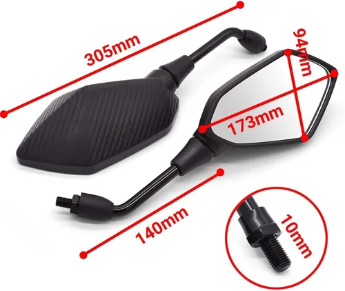 Vista 4 de Espejo retrovisor para motocicleta, espejo retrovisor, espejo lateral universal de 0.394 in y 0.315 in para Kawasaki Z250 Z300 para VERSYS 300X Negro