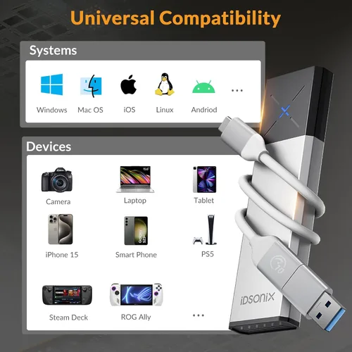 Vista 6 de iDsonix Carcasa SSD SATA M.2 NVMe, adaptador de aluminio sin herramientas, USB 3.2 Gen 2 10Gbps M2 SSD compatible con llaves M y B&M con ajuste UASP