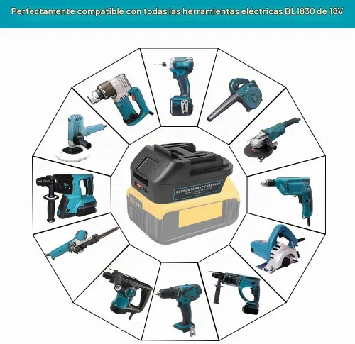 Vista 3 de Adaptador de batería DM18M compatible con baterías Dewalt de 20 V y Convertidor de batería con USB y enchufe de carga tipo C, convierte