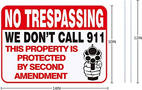 Vista 5 de WaaHome Letreros divertidos de "No Trespasing" para propiedad privada, 10 x 14 pulgadas, letrero de advertencia de pistola de seguridad y privacidad