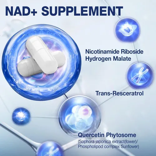 Vista 2 de Suplemento NAD+ - NAD Ribósido de Nicotinamida Resveratrol Suplemento NAD 1000mg Orgánico Puro para Mujeres y Hombres Anti-Edad, Energía, Enfoque