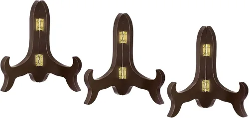 Vista 8 de uxcell 3pcs 4" soporte de placa de caballete, soporte de exhibición plegable de madera negro para marco de imagen decorativo