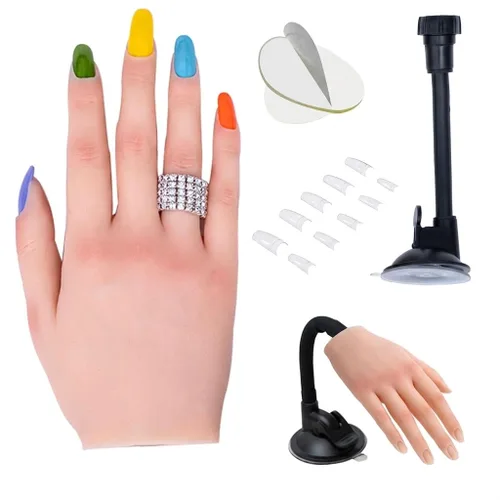 Vista 11 de Mano de práctica de uñas de silicona para uñas acrílicas, manos de maniquí profesional para práctica de uñas con soporte ajustable, mano falsa