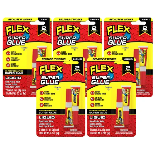 Vista 24 de Flex Super Glue Líquido, Botella de 20 Gramos, Pack de 2, Transparente, Enlace Instantáneo, Secado Rápido, Adhesivo de Cianoacrilatos, Punta