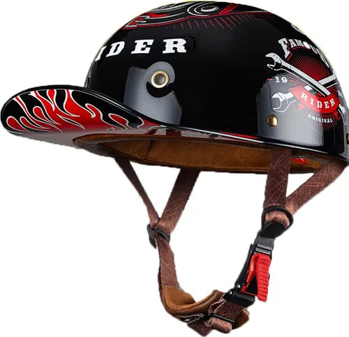 Vista 10 de Casco de motocicleta de estilo alemán abierto para hombres y mujeres, casco retro de béisbol, certificado por DOT, con protección solar, casco