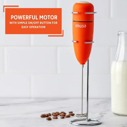 Vista 4 de IMUSA Espumador de leche eléctrico de 10 pulgadas con soporte, naranja