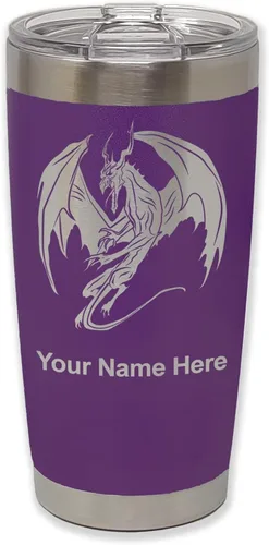 Vista 14 de LaserGram Vaso aislado al vacío de 20 onzas, dragón, grabado personalizado incluido (negro)
