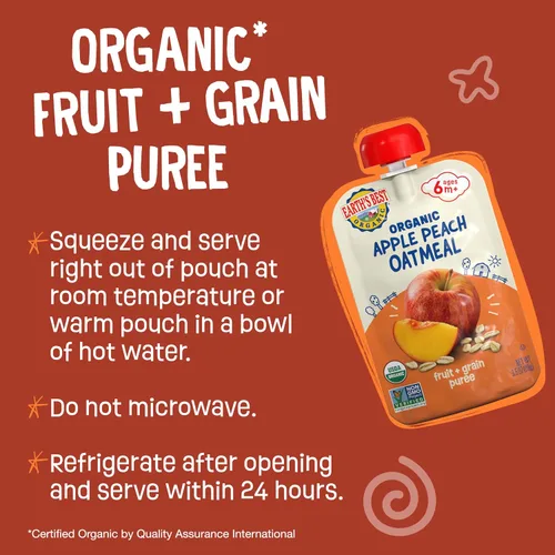 Vista 3 de Earth's Best Bolsas orgánicas de alimentos para bebés, puré de frutas y granos para bebés de 6 meses en adelante, puré de manzana orgánica
