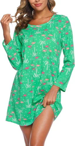 Vista 33 de ENJOYNIGHT Ropa de dormir de algodón para mujer, camisón de manga larga con estampado de camiseta para dormir ABC