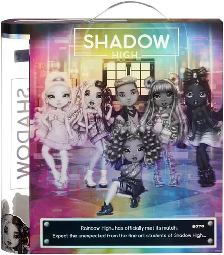 Vista 7 de Rainbow High Shadow Series 1 Ash Silverstone - Muñeca de moda de niño en escala de grises. 2 atuendos de diseñador plateados para mezclar y combinar