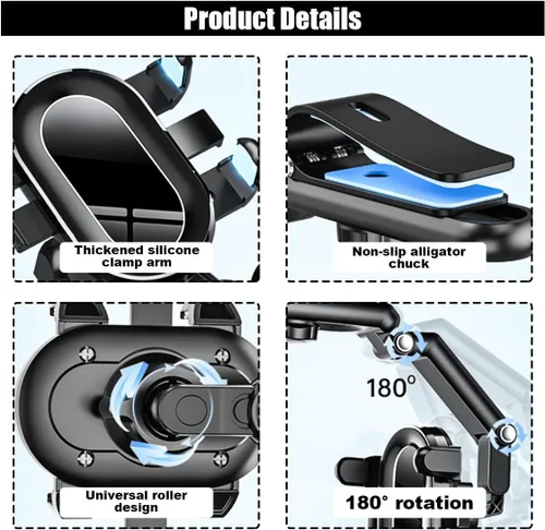 Vista 3 de Soporte para teléfono para visera solar, multifuncional, ajustable, espejo retrovisor, soporte para teléfono celular para coche, hogar, cocina, Negro
