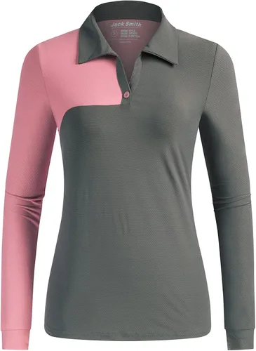 Vista 2 de JACK SMITH Camisas de golf de manga larga para mujer con bloques de color camisetas atléticas de tenis de secado rápido