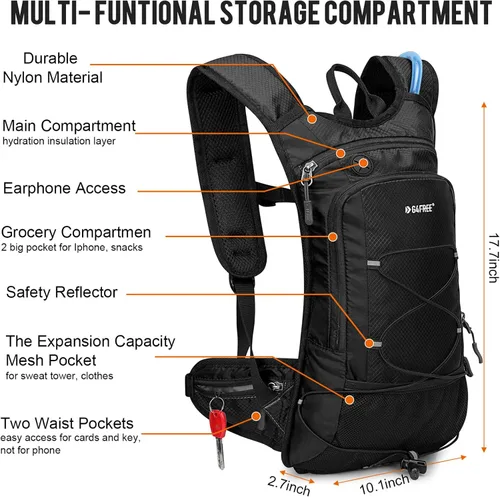 Vista 4 de G4Free Mochila de hidratación aislada con vejiga libre de BPA de 2L para correr al aire libre, senderismo, ciclismo, camping