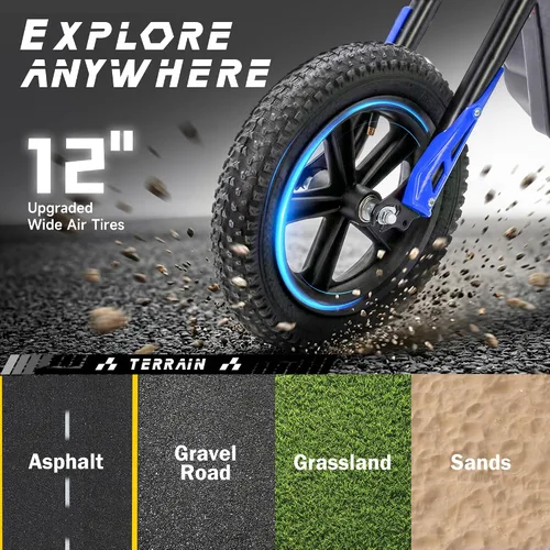 Vista 5 de Bicicleta eléctrica de 24 V para niños, acelera tp 11 MPH, Dirt Bike Azul