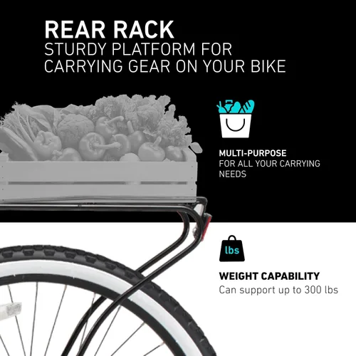 Vista 5 de sixthreezero Around The Block - Bicicleta de playa para hombre, bicicleta híbrida con soporte trasero