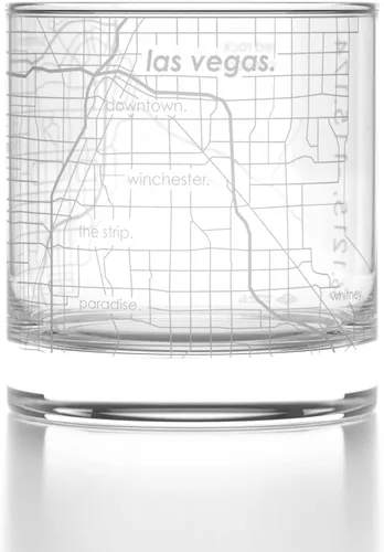 Vista 12 de Well Told Vaso de rocas grabado con mapa de Akron, Ohio, cristalería estilo antiguo (325ml, transparente) Vaso de bourbon grabado, regalos