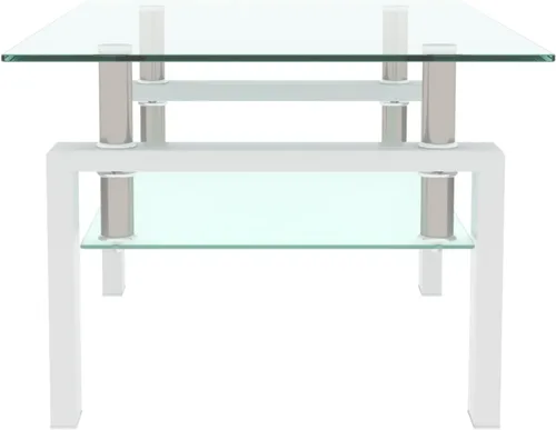 Vista 6 de Mesa de centro de cristal Mesa de centro de vidrio de tubo de metal para sala de estar (tiempo moderno, blanco)