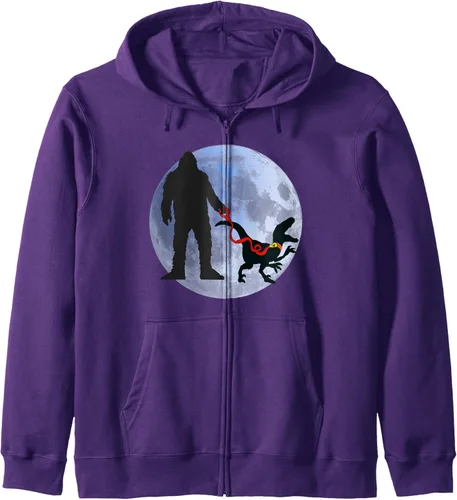 Vista 7 de Bigfoot Dinosaur Sasquatch Raptor Bigfoot Pet Dino on Leash Zip Hoodie Azul Marino