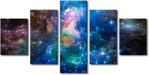 Vista 66 de Pintura en lienzo colorida para sala de estar, 5 paneles, impresiones abstractas sobre lienzo, arte de pared para sala de estar, dormitorio