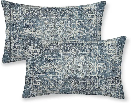 Vista 11 de Fundas de almohada Gohdiwh boho 16 x 16, juego de 2, fundas de almohada decorativas de diseño étnico, fundas de almohada de lino azul
