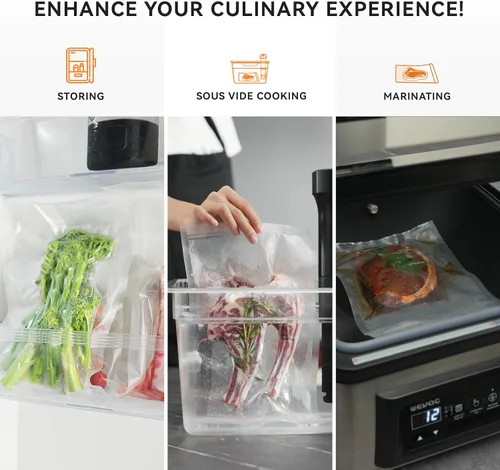 Vista 6 de Rollo sellador al vacío de 8 x 20 pies y 11 x 20 pies, paquete de 6, ideal para almacenamiento de alimentos, vacío y preparación de comidas