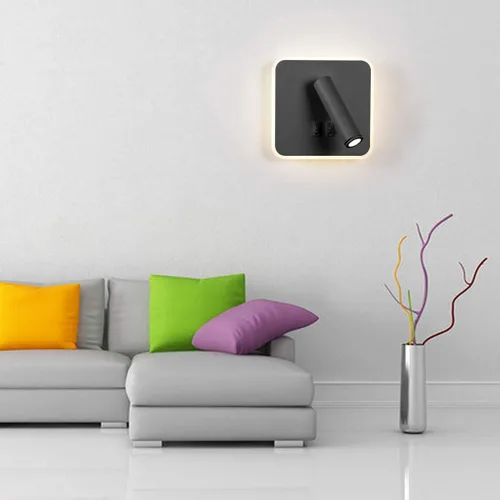 Vista 6 de Kawell Apliques de pared LED modernos 2 en 1 de 8 W con interruptor, foco de pared de lectura ajustable de 3 W, cableado interior para dormitorio