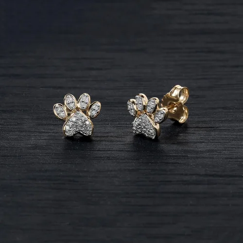 Vista 3 de DZON I-J, I2 - Pendientes de plata de ley con certificado IGI de 110 quilates, diseño de pata de perro de corte redondo