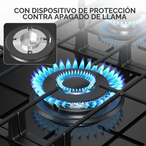 Vista 7 de Estufa de Gas de Propano de 36 Pulgadas, Estufa de Gas Empotrada de 5 Quemadores con Panel de Vidrio Templado, Placa de Cocina de Propano
