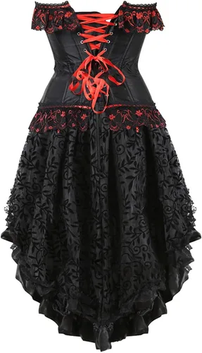 Vista 4 de Vestido victoriano para mujer, estilo gótico, con parte superior de tubo, vestido corto de encaje con lazo, vestido de fiesta, vestidos de fiesta