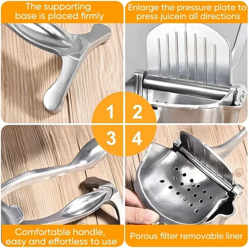 Vista 4 de Exprimidor manual, exprimidor de presión manual para una extracción eficiente de jugo, prensa de cítricos de aleación de aluminio para limón