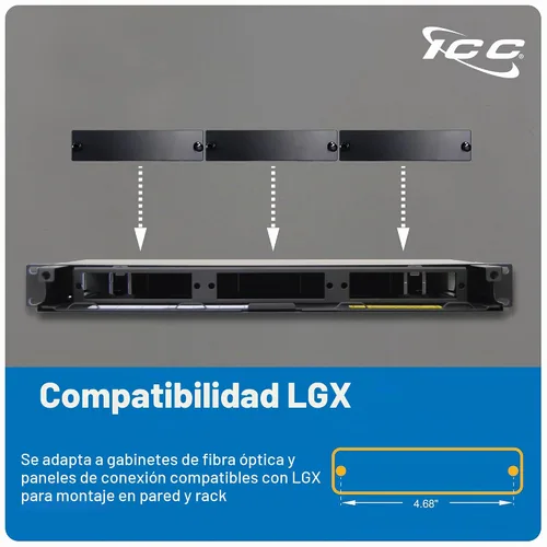 Vista 2 de ICC LGX - Panel en blanco compatible - Placa de relleno a presión para panel de conexión de fibra, cubierta antipolvo para puertos no utilizados
