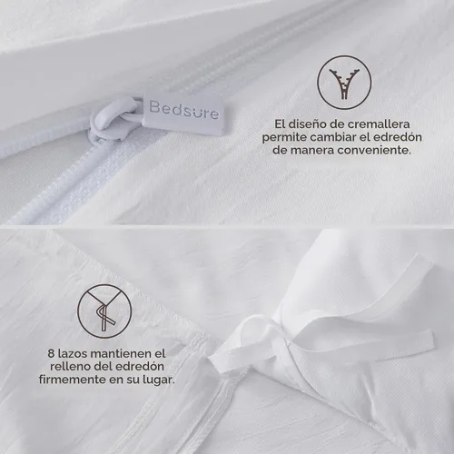 Vista 5 de Bedsure Juego de funda de edredón, tamaño individual, suave y prelavado, blanco, 2 piezas, 1 funda de edredón de 68 x 90 pulgadas, cierre