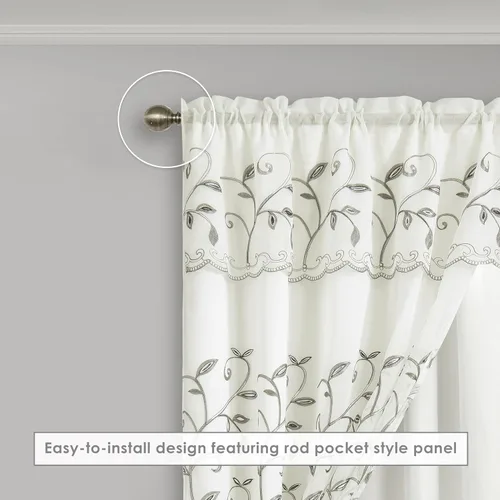 Vista 6 de Juego de panel de cortinas Elegant Comfort Luxury para ventanas con cenefa adherida y fondo, de 54" x 84" (juego de 2)