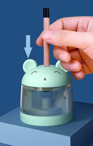 Vista 2 de Aoakva Kawaii - Sacapuntas eléctrico de dibujos animados con 3 orejas pequeñas de dibujos animados, adorable para estudiantes y estudiantes (verde)