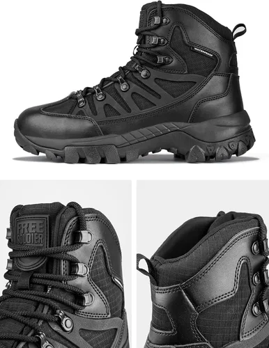 Vista 6 de FREE SOLDIER Botas de senderismo tácticas impermeables para hombre, botas de trabajo militar, botas de combate