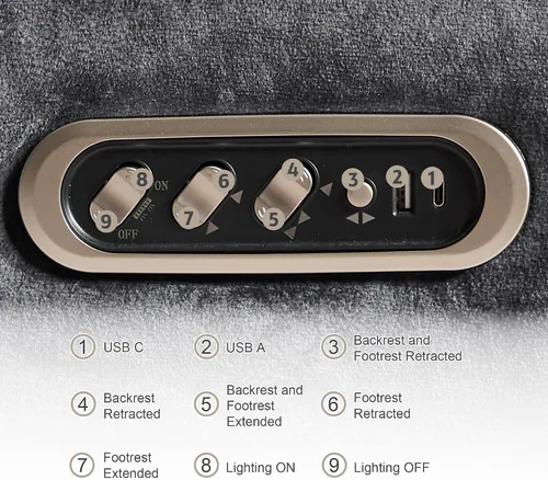 Vista 11 de AHMED Silla reclinable giratoria de doble motor con masaje y calor, mecedoras eléctricas con portavasos, luces LED, puertos USB A/USB C para sala