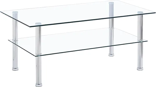 Vista 6 de Mesa de centro de cristal con patas de vidrio moderna pequeña mesa de centro para sala de estar (GC)
