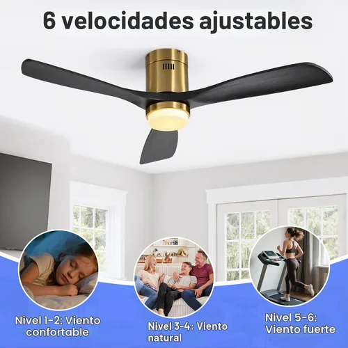 Vista 4 de Sofucor - Ventilador de techo de 52 pulgadas con luces, ventilador de techo empotrado negro para interiores/exteriores con control remoto de luz