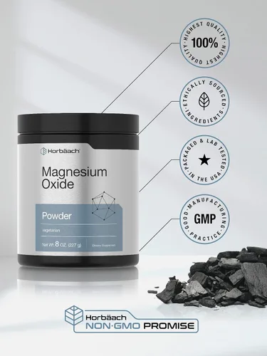 Vista 5 de Horbaach Polvo de óxido de magnesio 8 onzas (8.01 oz) 400 mg por porción Suplemento vegetariano, sin OMG y sin gluten