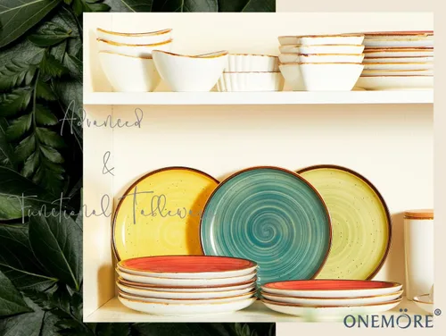 Vista 7 de Platos de cena de porcelana ONEMORE de 8.5 pulgadas, platos de postre y ensalada de cerámica con salpicaduras, juego de 4 platos para servir, aptos